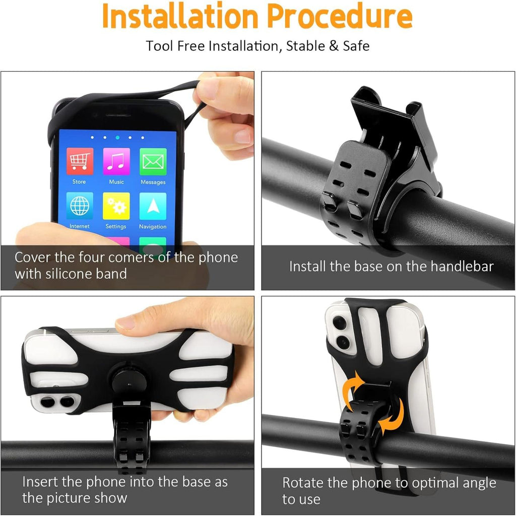 Rouclo Mobile Phone Holder Bicycle, Universal 360° Rotatable, Mobile Phone Holder Motorcycle Compatible with iPhone 15/15plus/15pro/15pro max/14/13/12/11/XS, 4.5-7 Inch Smartphones (Black-4) 1
