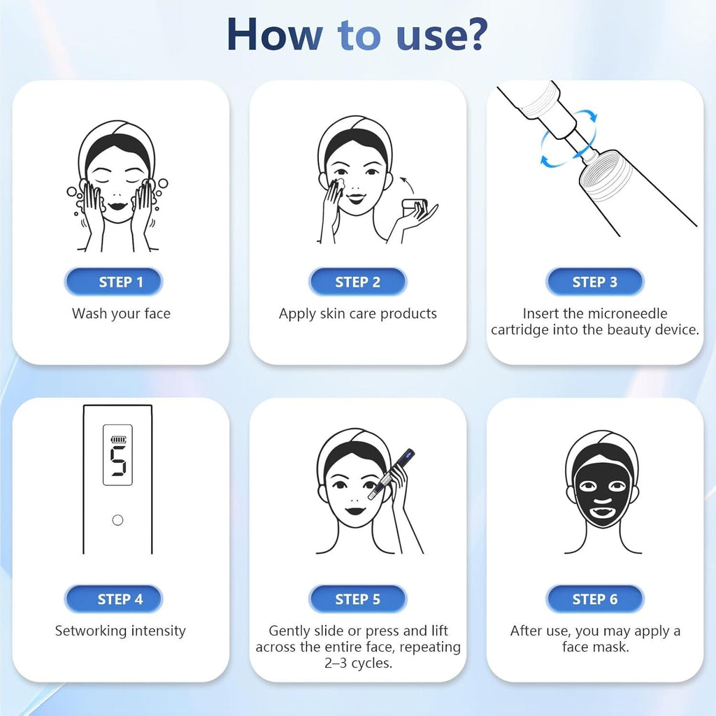Rouclo Microneedling Pen with LCD Display, Dermapen, 5-Level Speed Control, Micro Needling Set, Includes 24 Needles, Derma Pen for Microneedling, Professional Electric Dermapen