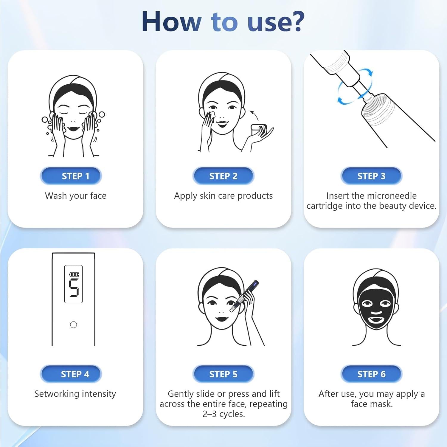 Rouclo Microneedling Pen with LCD Display, Dermapen, 5-Level Speed Control, Micro Needling Set, Includes 24 Needles, Derma Pen for Microneedling, Professional Electric Dermapen