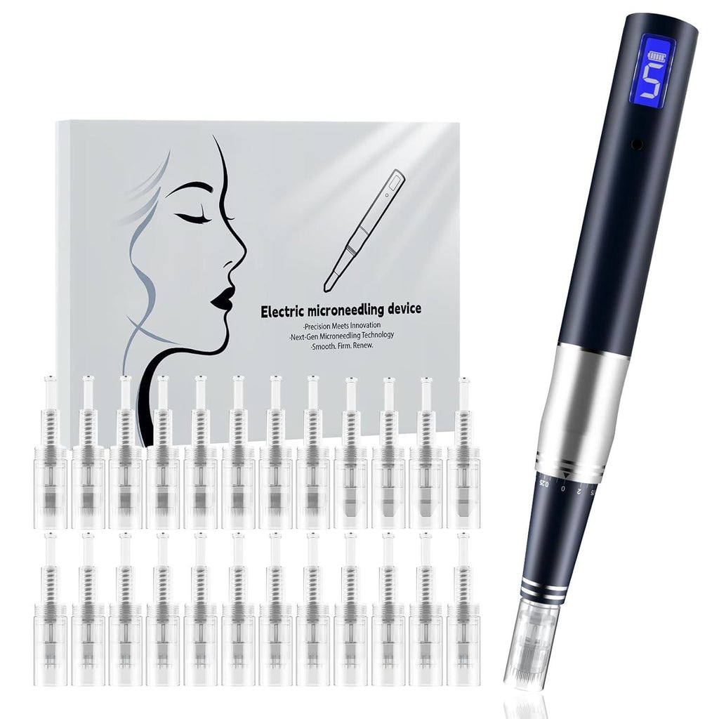 Rouclo Microneedling Pen with LCD Display, Dermapen, 5-Level Speed Control, Micro Needling Set, Includes 24 Needles, Derma Pen for Microneedling, Professional Electric Dermapen